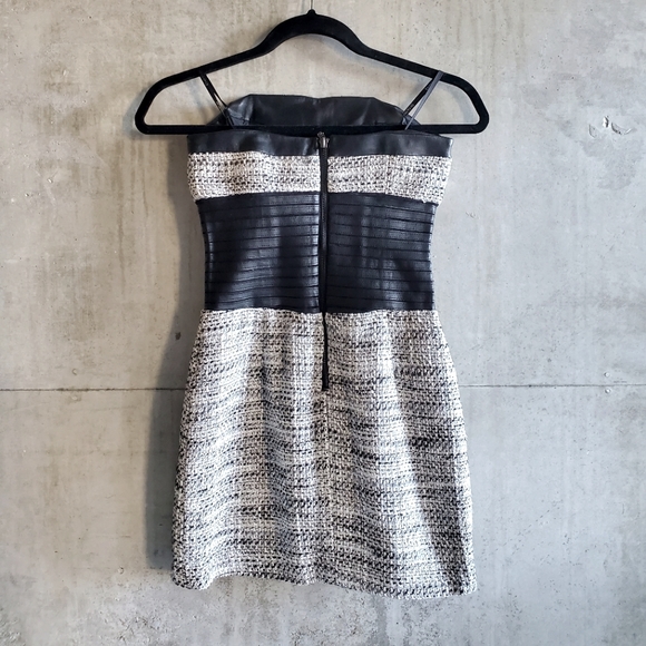 Bebe / Tweed and Leather Cocktail Dress / Size 0 - Picture 4 of 7